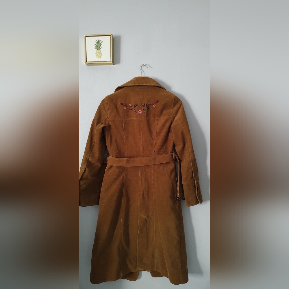 Vintage Corduroy Long Jacket Women Jean Basic Style 70s' Embroidery Size Medium - Picture 15 of 15